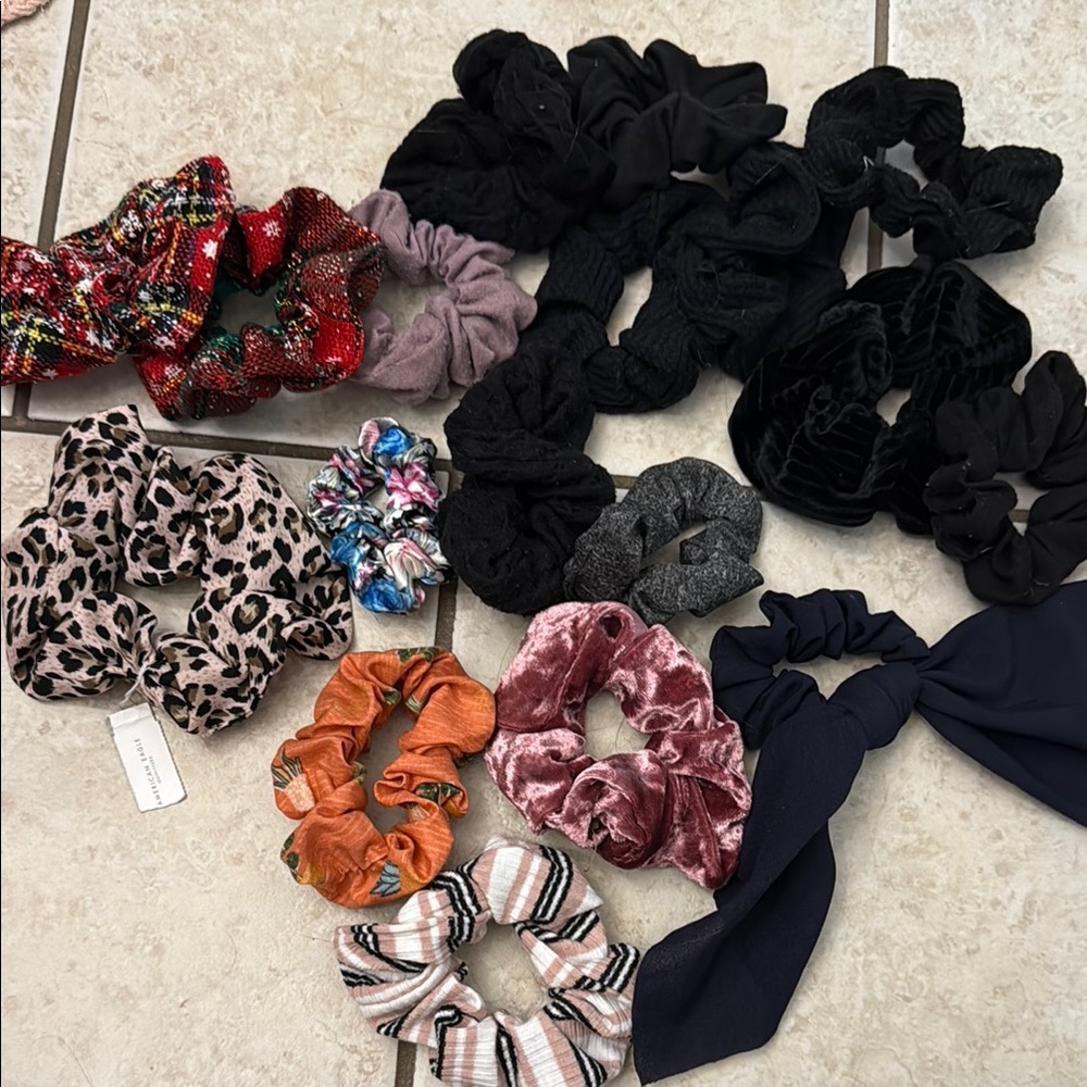 Assorted Scrunchies Set - Black, Pink, Orange, and More